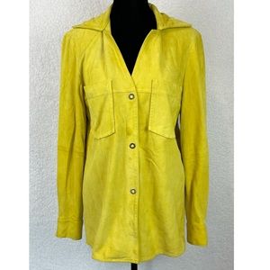 SUPREMA • Yellow Genuine Leather Suede Button-Down Shirt, S